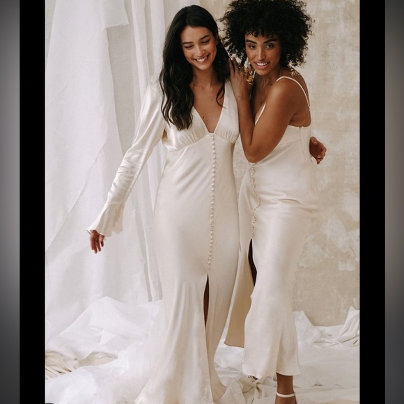 Shona Joy La Lune Frill Cuff Bias Midi Dress - Cream - Picture 7 of 10